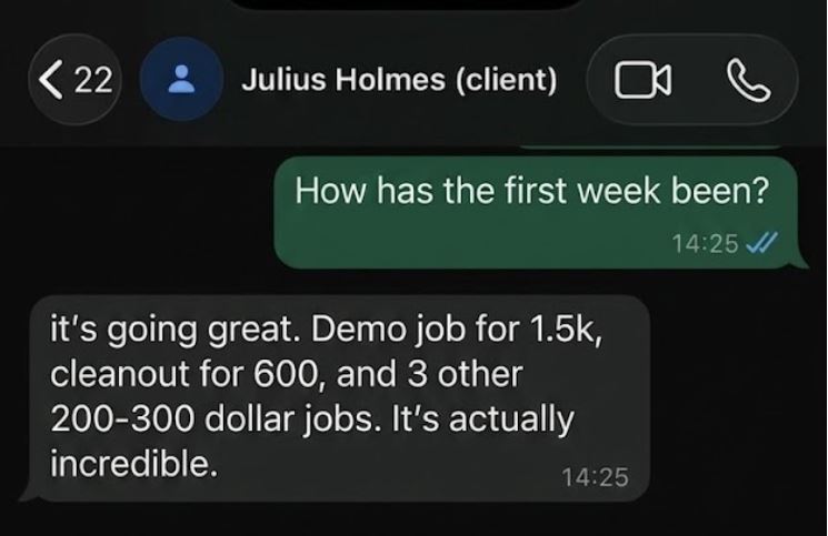Julius WhatsApp messages confirming leads received